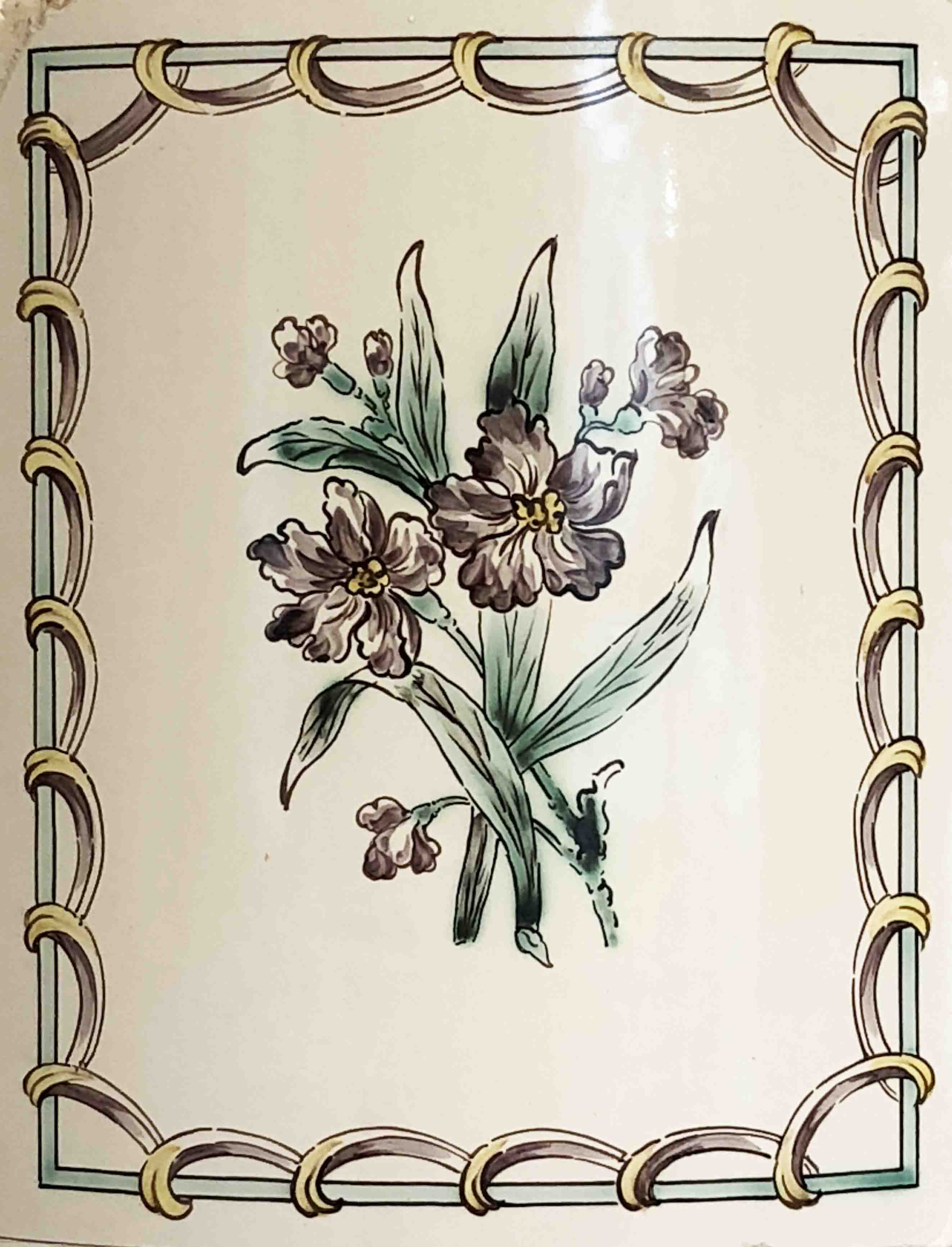 antiker schwedischer Kachelofen Blomvika von SVEA Hamburg, Kacheldetail